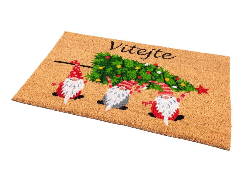 Vianočná rohožka - Škriatkovia so stromčekom, 45x75 cm