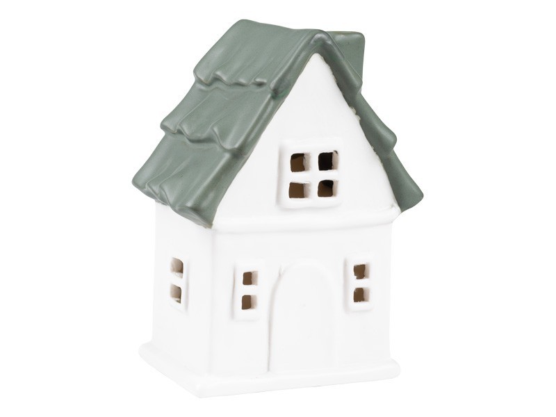 Keramický domček so zelenou strechou 12x8,3x16,3 cm LED