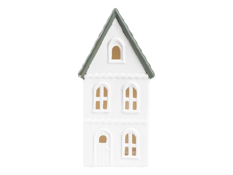Vysoký domček so zelenou strechou 10,5x8x21,5 cm, LED