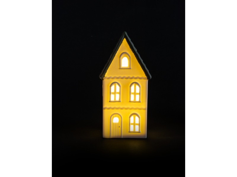 Vysoký domček so zelenou strechou 10,5x8x21,5 cm, LED