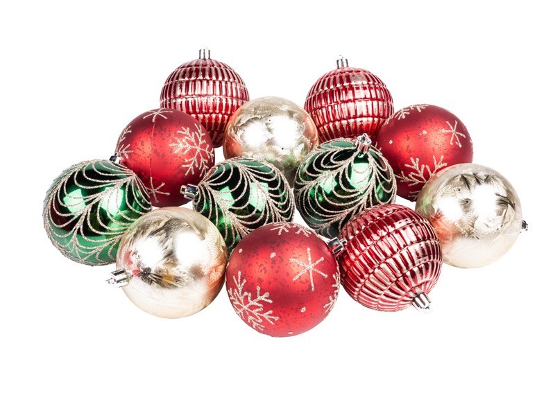 Vánoční koule, tradiční set, 12x80 mm