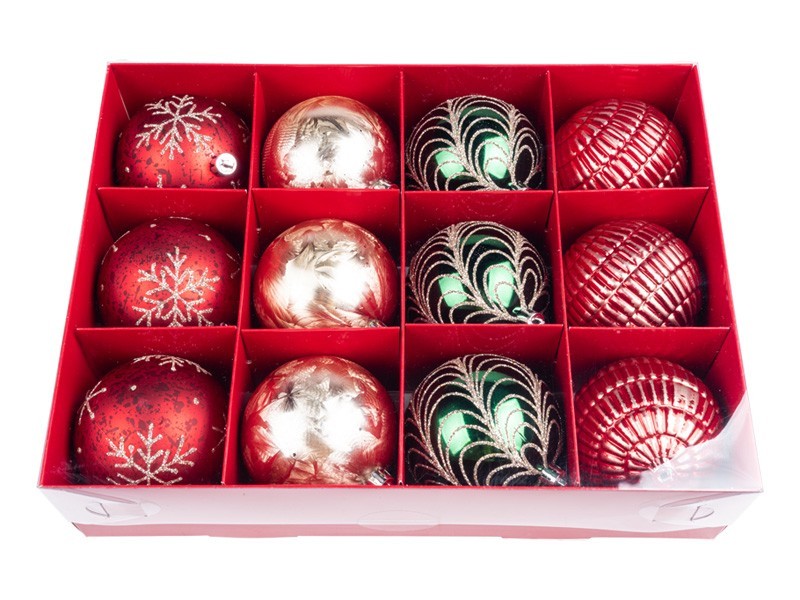 Vánoční koule, tradiční set, 12x80 mm