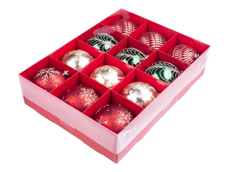 Vánoční koule, tradiční set, 12x80 mm