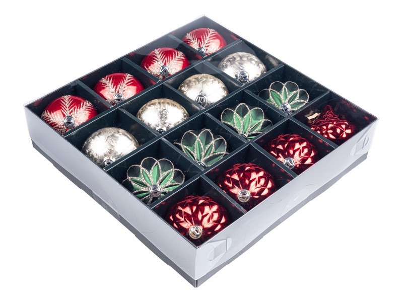 Vánoční koule, tradiční set, 16x60 mm