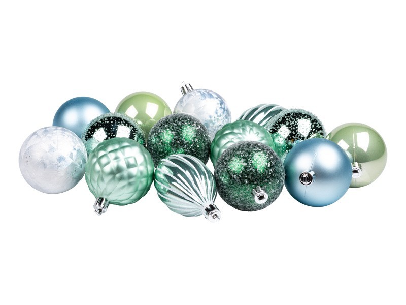 Vianočné gule, zelenkavý set 14ks
