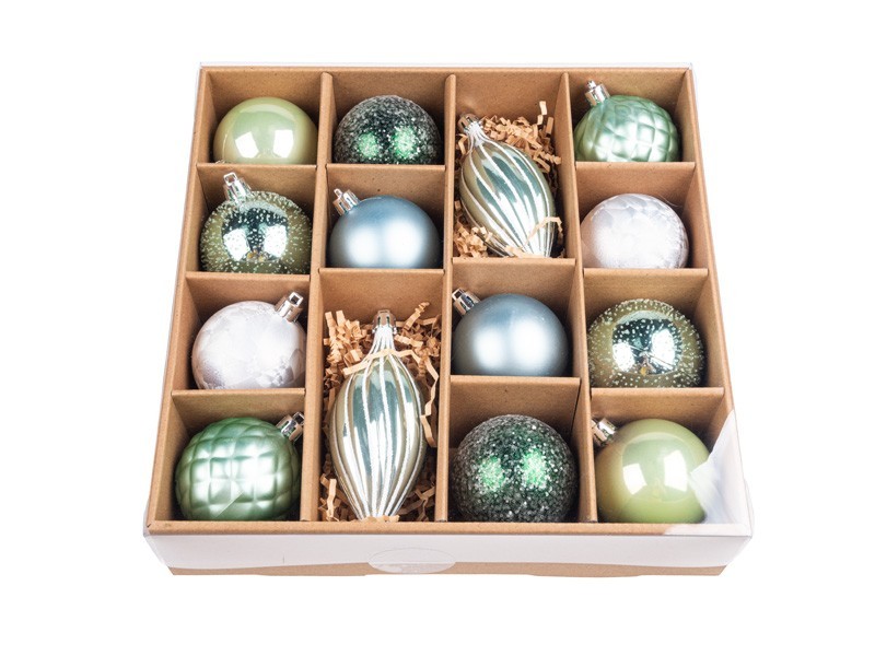 Vianočné gule, zelenkavý set 14ks
