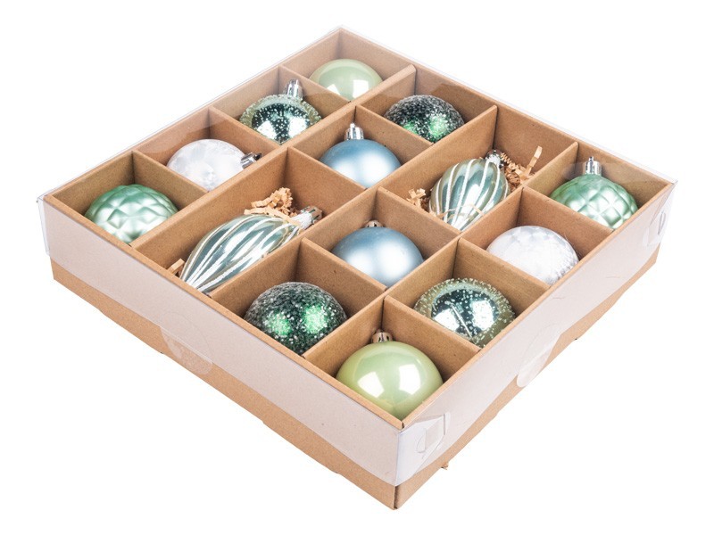 Vianočné gule, zelenkavý set 14ks