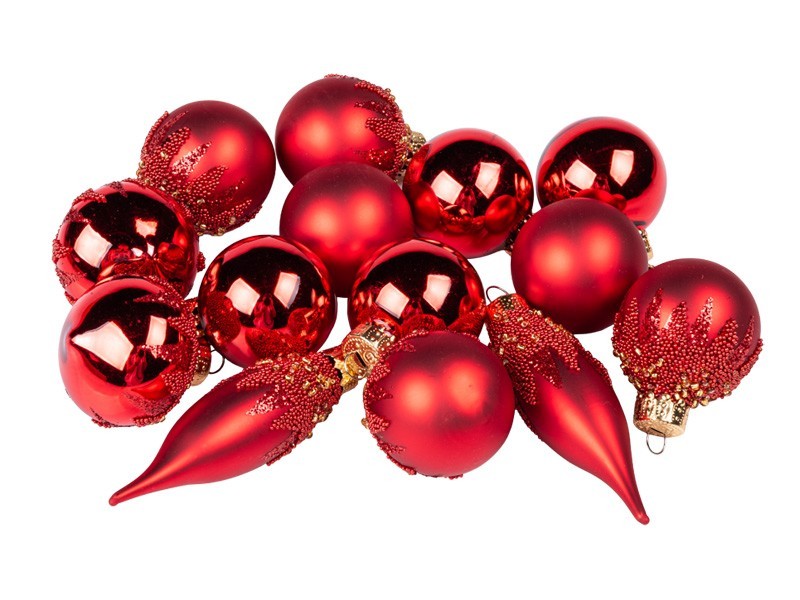 Vánoční koule červené, sklo, set 14ks