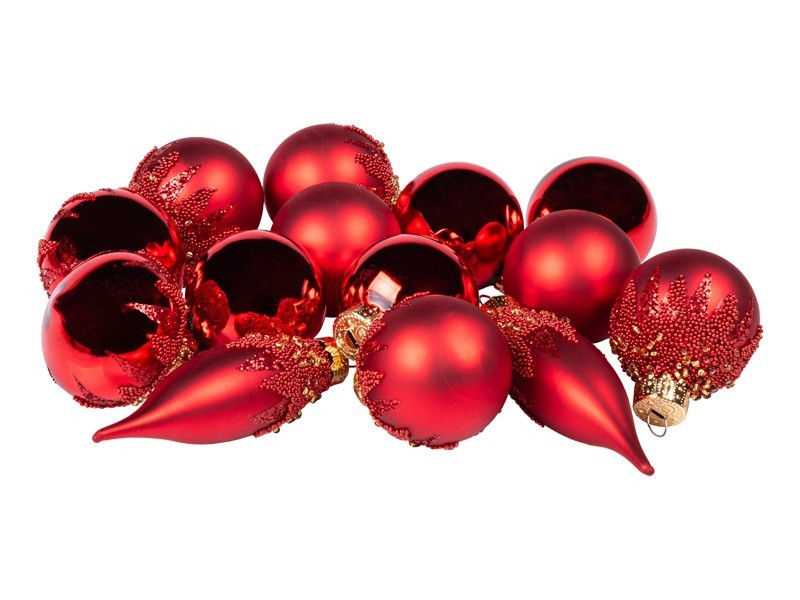 Vánoční koule červené, sklo, set 14ks