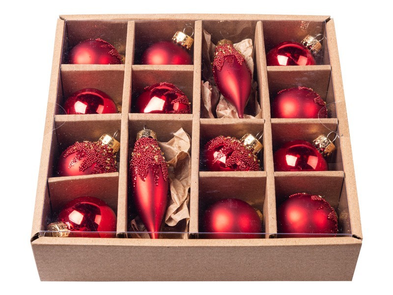 Vánoční koule červené, sklo, set 14ks