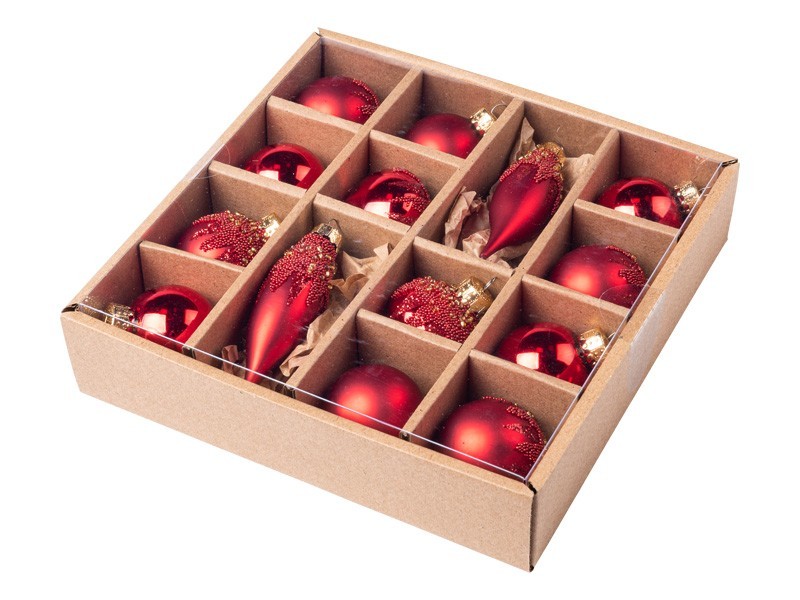 Vánoční koule červené, sklo, set 14ks