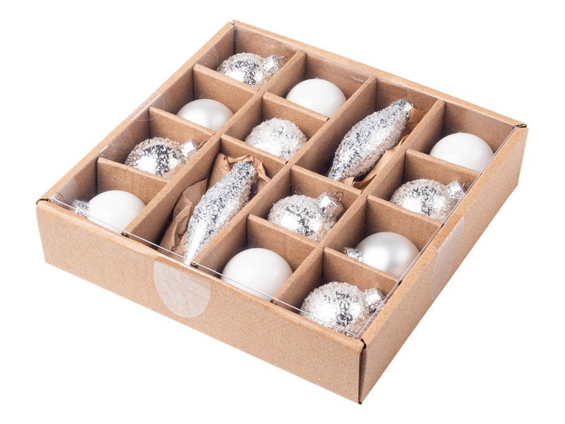 Vianočné gule, zimný set, sklo 14ks