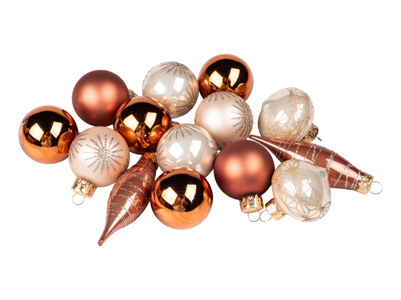 Vianočné gule, severský set, sklo 14ks