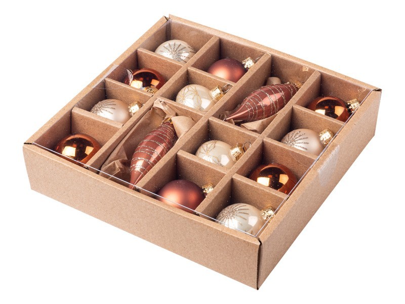 Vánoční koule, severský set, sklo 14ks