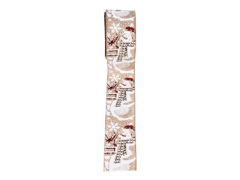 Béžová vánoční stuha se sněhulákem 6,3 x 910cm