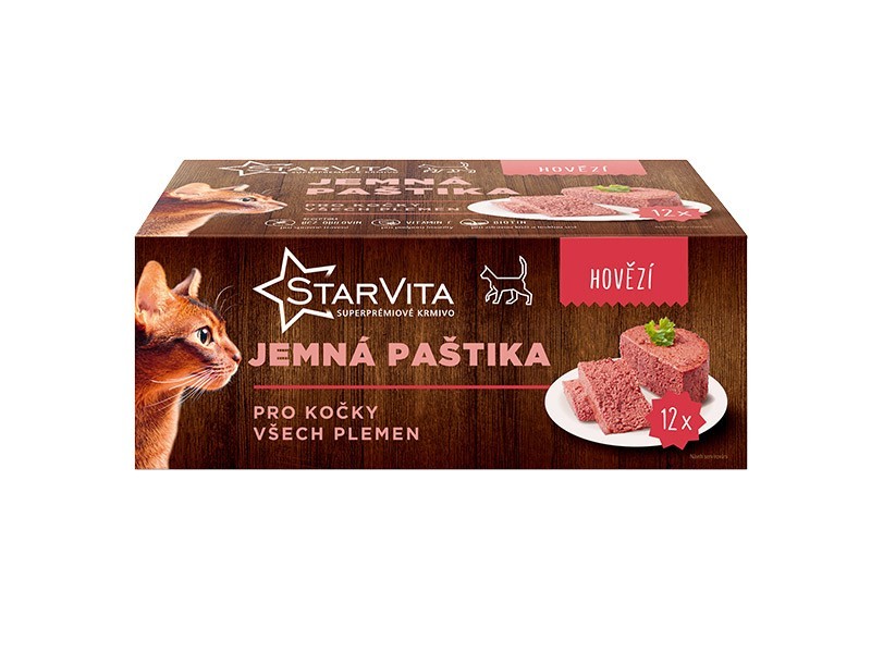 Starvita paštika pro dospělé kočky, hovězí 12x85g