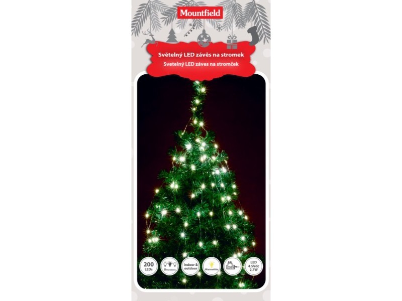 Svetelný 200LED záves na stromček,10 ramien x 2m