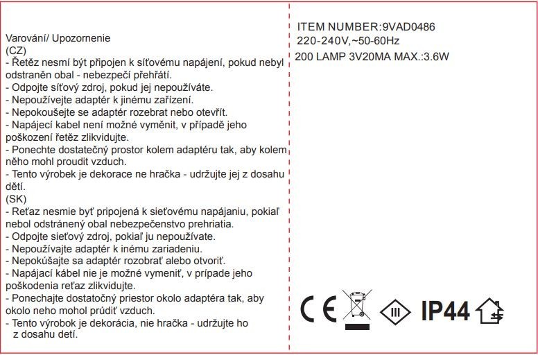 Svetelná reťaz 10m, 200LED, teplá biela