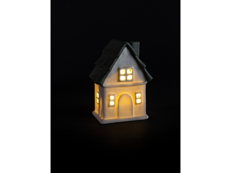 Keramický domček so zelenou strechou 12x8,3x16,3 cm LED