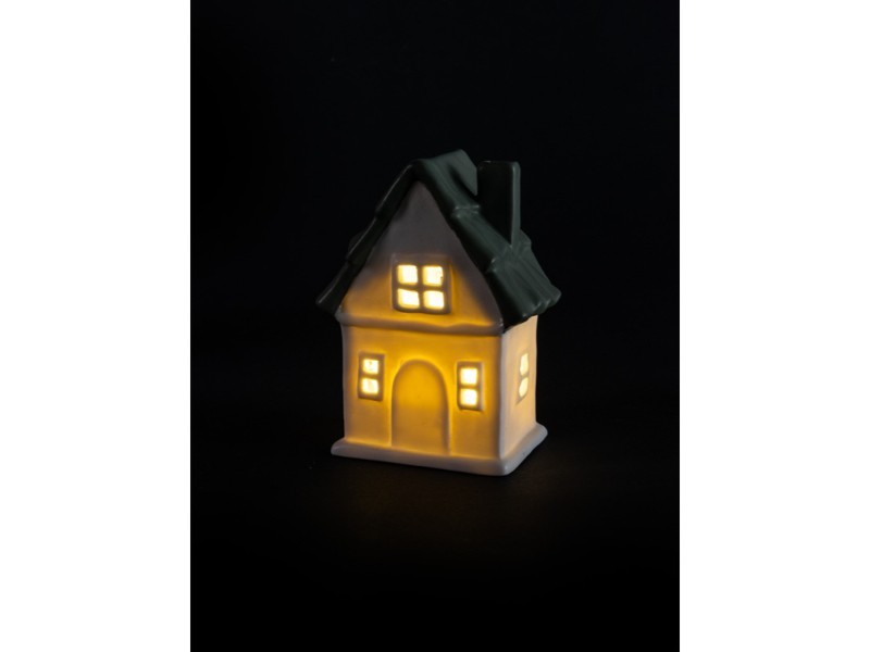 Keramický domček so zelenou strechou 12x8,3x16,3 cm LED