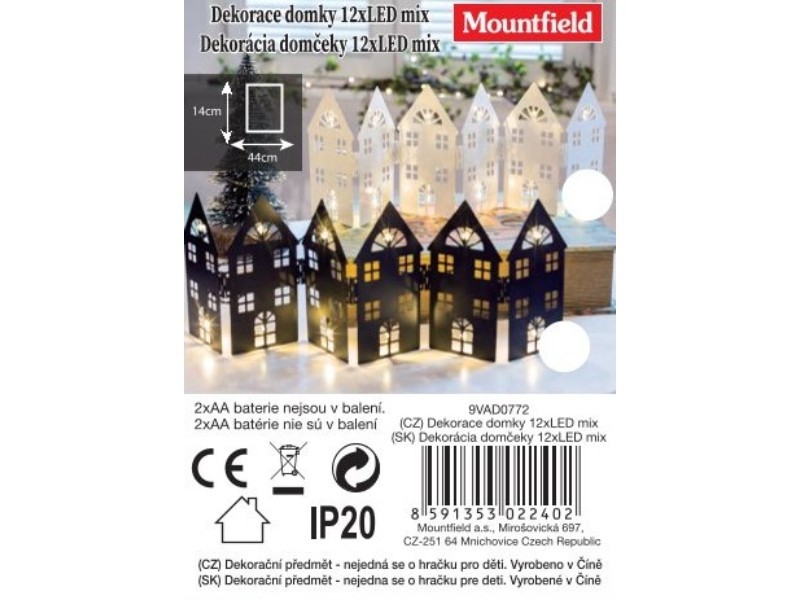 LED dekorácia domčeky 44x14cm, 12LED