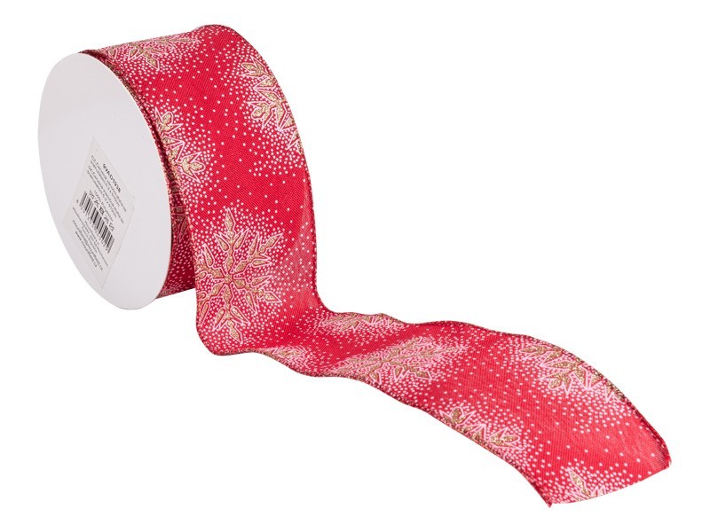 Červená vánoční stuha se zlatými vločkami 6,3 x 910 cm