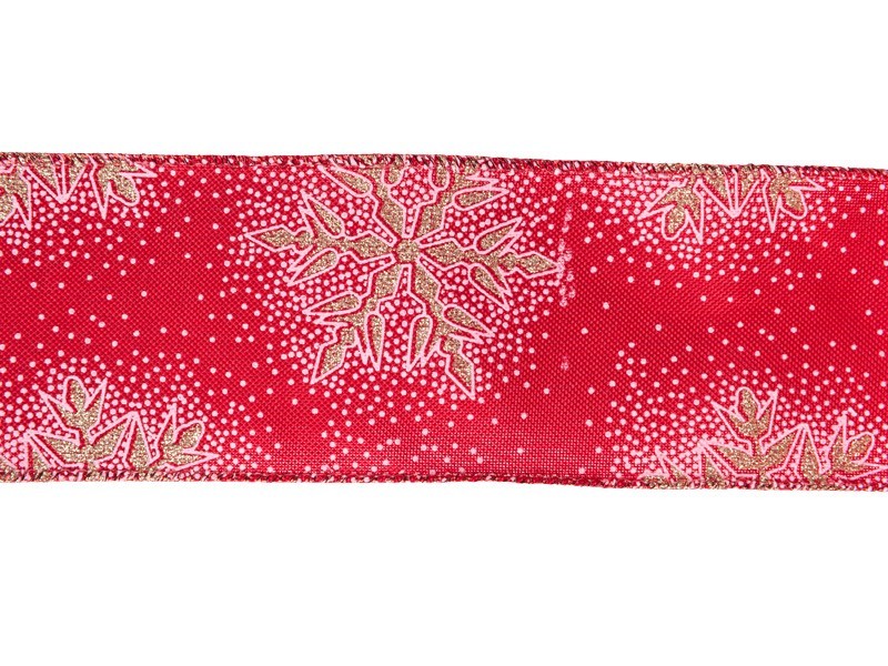 Červená vánoční stuha se zlatými vločkami 6,3 x 910 cm