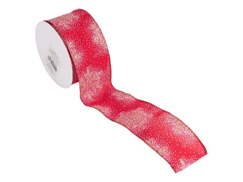 Červená vánoční stuha se zlatými vločkami 6,3 x 910 cm