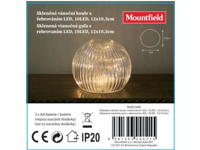 Skleněná vánoční koule s žebrováním 10LED,12x10,5cm - foto 4 Skleněná vánoční koule s žebrováním 10LED,12x10,5cm