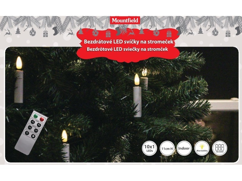 Bezdrôtové LED sviečky na stromček, 10ks,1,5x11cm, zelený klip