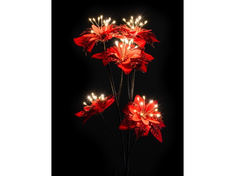Červené vianočná kvetiny do vázy LED 60 cm