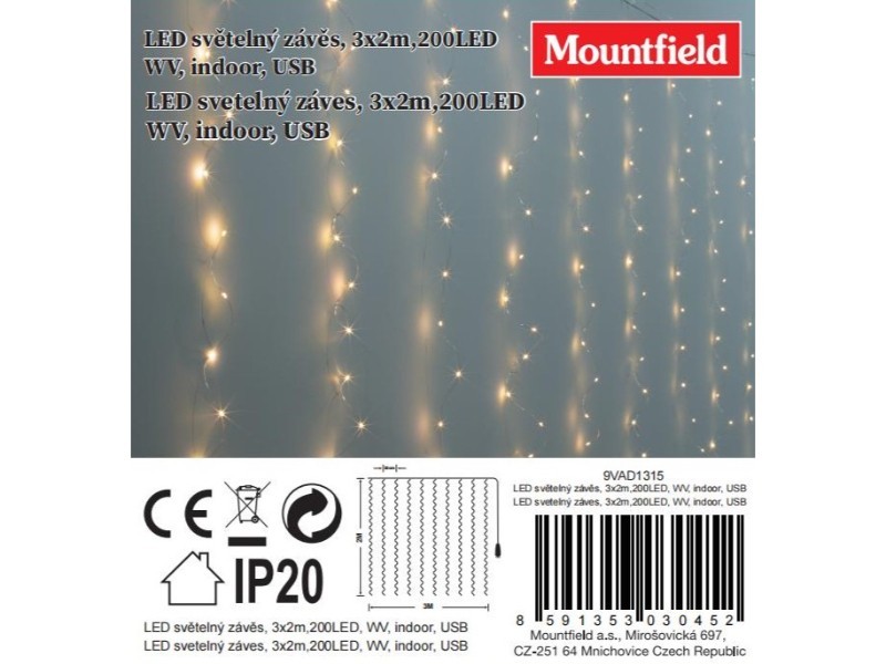 LED světelný závěs, 3x2m,200LED