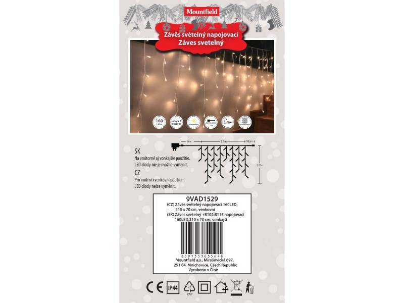 Závěs světelný napojovací 160LED, 310 x 70 cm, venkovní