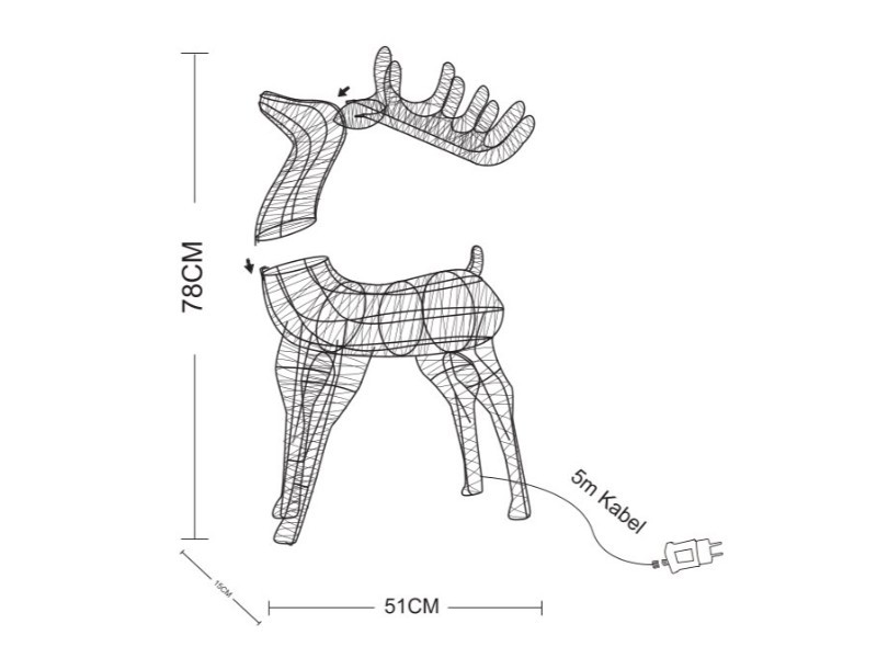 Jeleň strieborný LED 48,5x22x78x cm, 450 LED, vonkajší