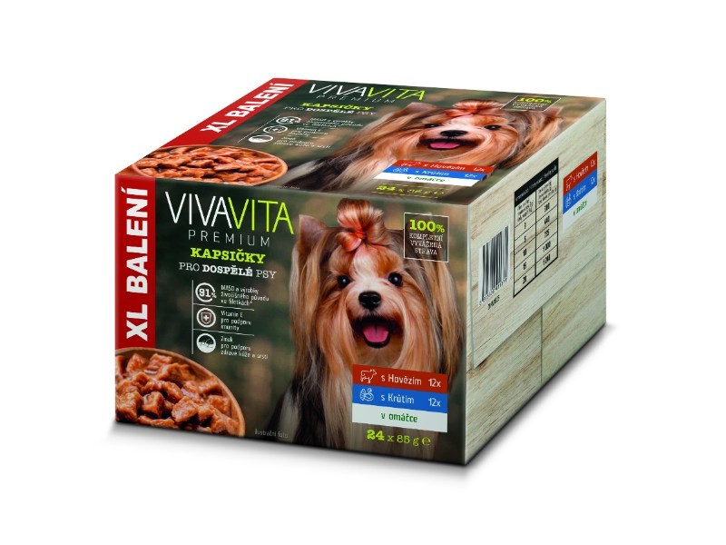 Vivavita kapsičky pro psy hovězí, krůtí 24x85g, v omáčce