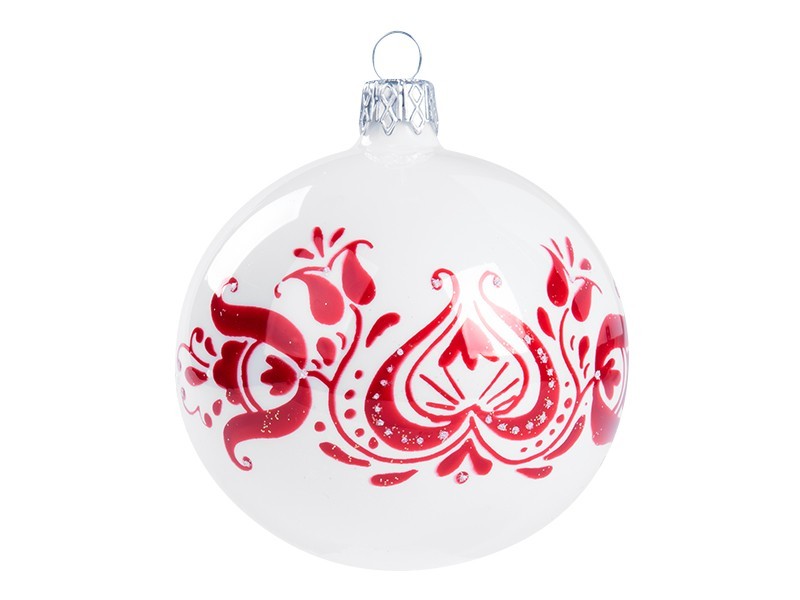Skleněná vánoční koule květiny 8cm, bílá - foto 1