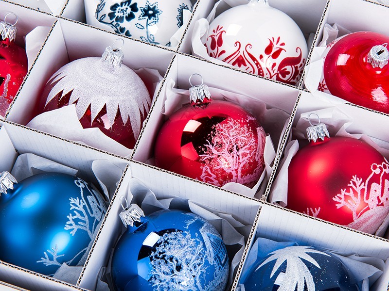 Skleněná vánoční koule květiny 8cm, bílá - foto 2