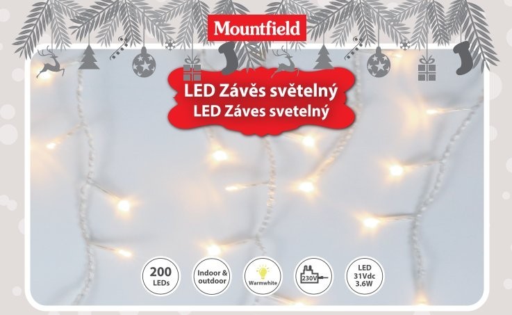 Svetelný záves 4m, 200LED, teplá biela - foto 5