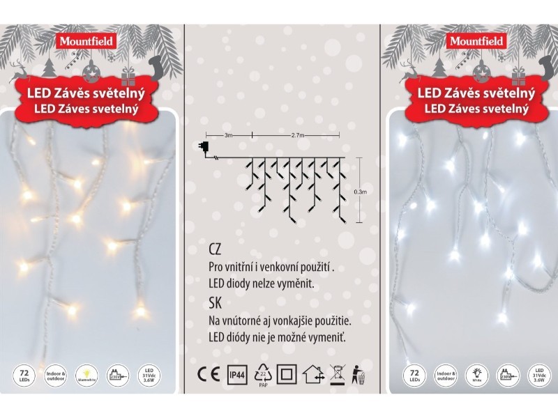 Svetelný záves 2,7m, 72LED, teplá biela - foto 4