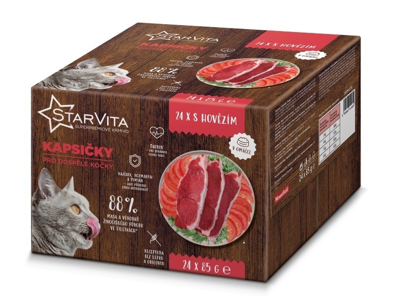 Starvita kapsičky pro kočky hovězí 24x85g