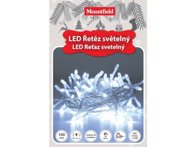 Svetelná reťaz 5m, 100LED, studená biela 8fce - foto 4