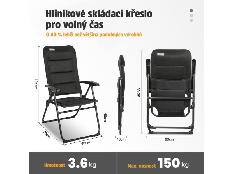 Skládací kempingové křeslo pro obytné vozy Luna, 3D síťovina
