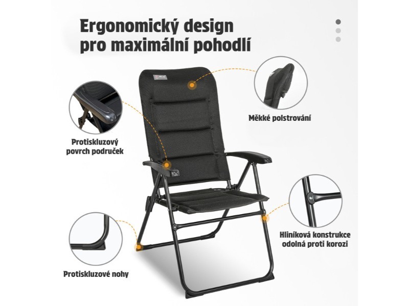 Skládací kempingové křeslo pro obytné vozy Luna, 3D síťovina