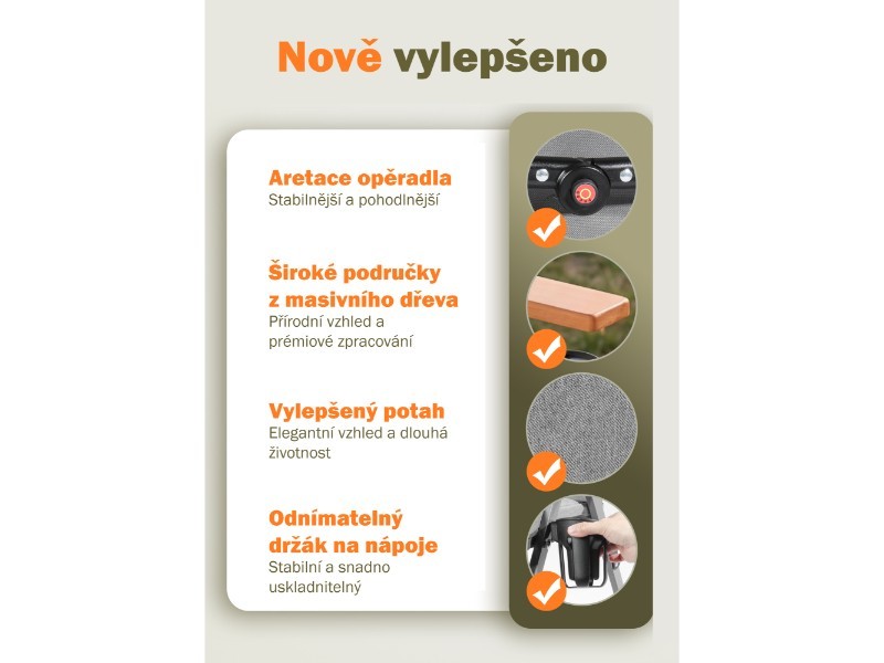 Skladacie kempingové kreslo s drevenými podrúčkami, svetlosivá - foto 5