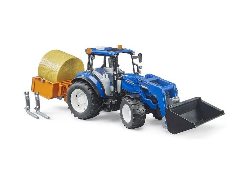 Bruder 2187 - Traktor New Holland T5.120 s predným nakladačom, sklápacou skriňou, vidlami a okrúhlym balíkom - foto 2