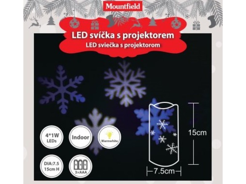LED sviečka s projektorom, 7,5x15cm - foto 6