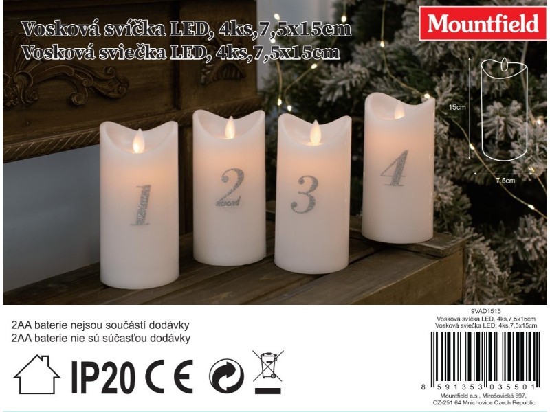 Vosková sviečka LED, 4ks,7,5x15cm - foto 7
