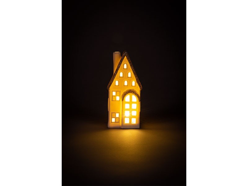 Keramický domček LED so zlatou strechou 7,3x5,2x16 cm - foto 4