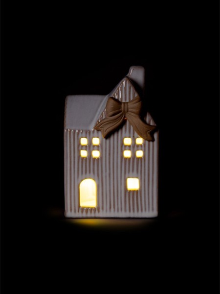Rebrovaný domček s mašľou 16,5 cm, LED - foto 5