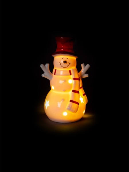 Keramický snehuliak tradičný 13,7 cm, LED - foto 3